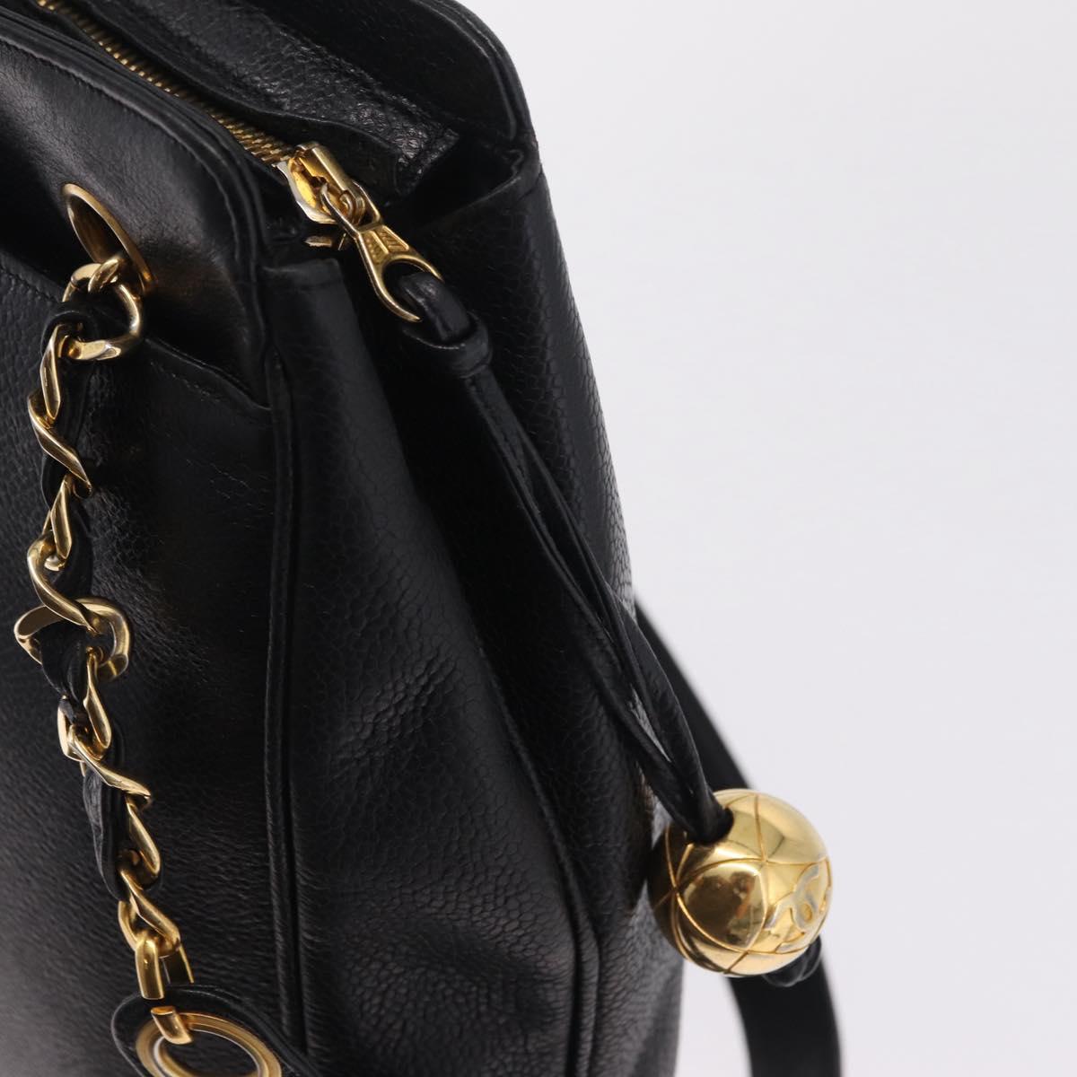 CHANEL Triple Coco Chain Shoulder Bag Caviar Skin Black Gold CC Auth ka7237V