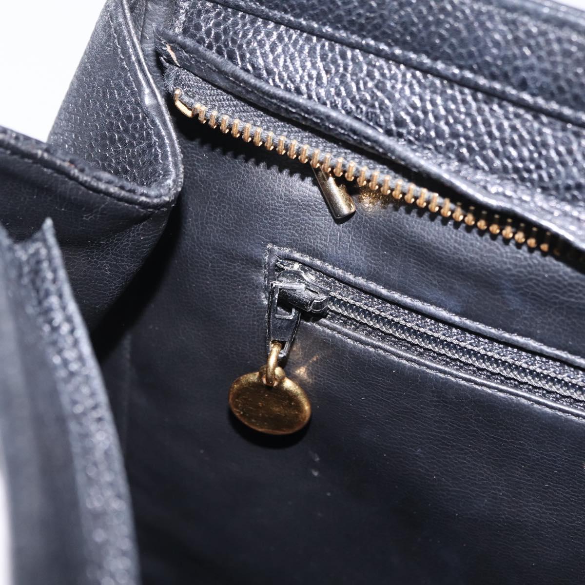CHANEL Triple Coco Chain Shoulder Bag Caviar Skin Black Gold CC Auth ka7237V