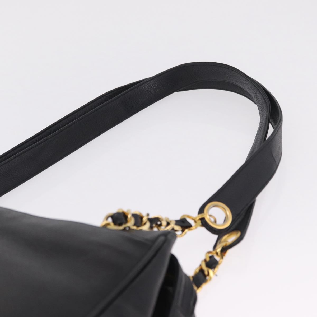 CHANEL Triple Coco Chain Shoulder Bag Caviar Skin Black Gold CC Auth ka7237V