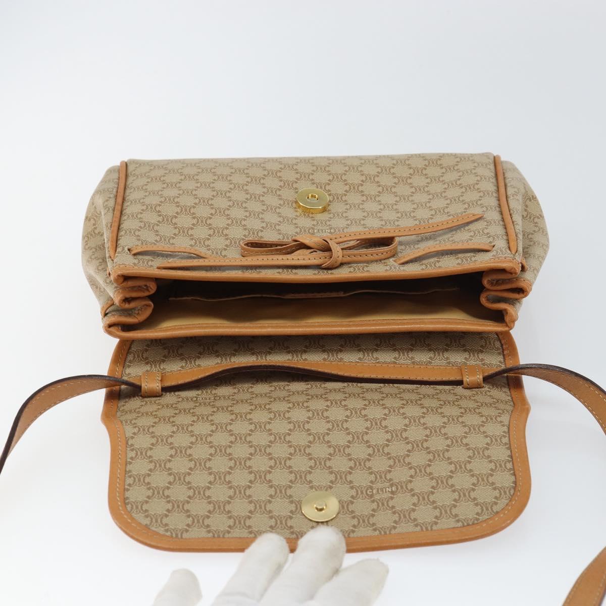 CELINE Macadam Canvas Shoulder Bag PVC Beige Gold Auth ka724