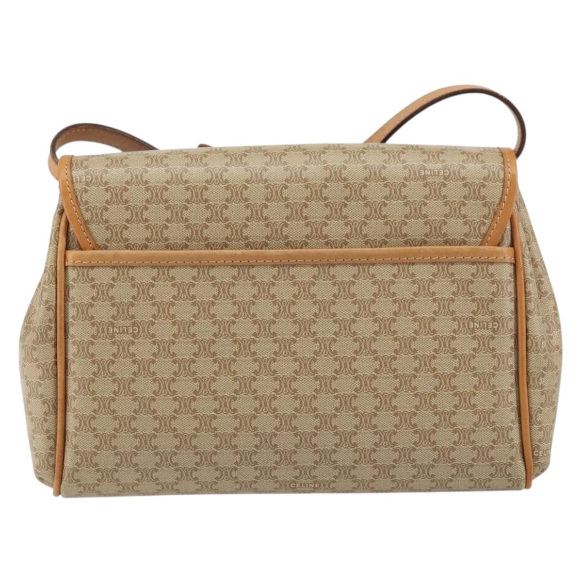 CELINE Macadam Canvas Shoulder Bag PVC Beige Gold Auth ka724