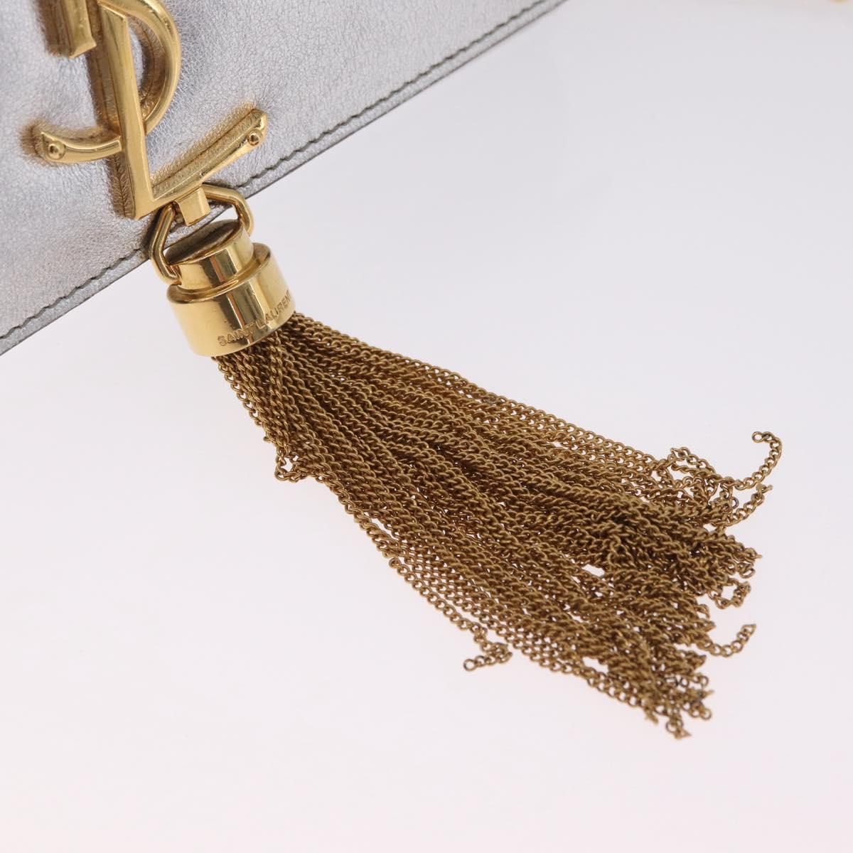 Saint Laurent Kate Tassel Chain Shoulder Bag Leather Silver Gold Auth ka7241A