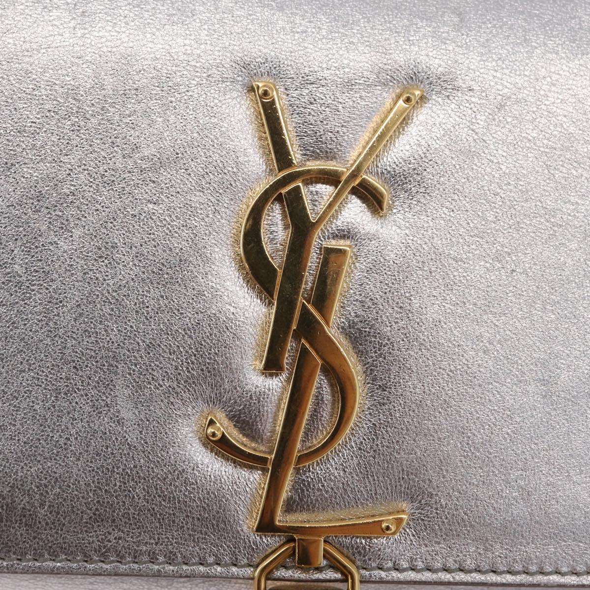 Saint Laurent Kate Tassel Chain Shoulder Bag Leather Silver Gold Auth ka7241A