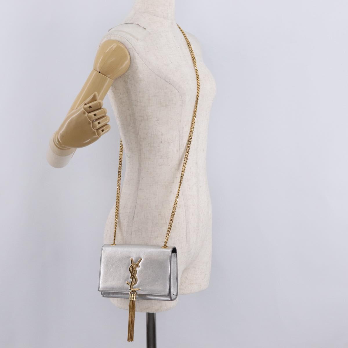 Saint Laurent Kate Tassel Chain Shoulder Bag Leather Silver Gold Auth ka7241A