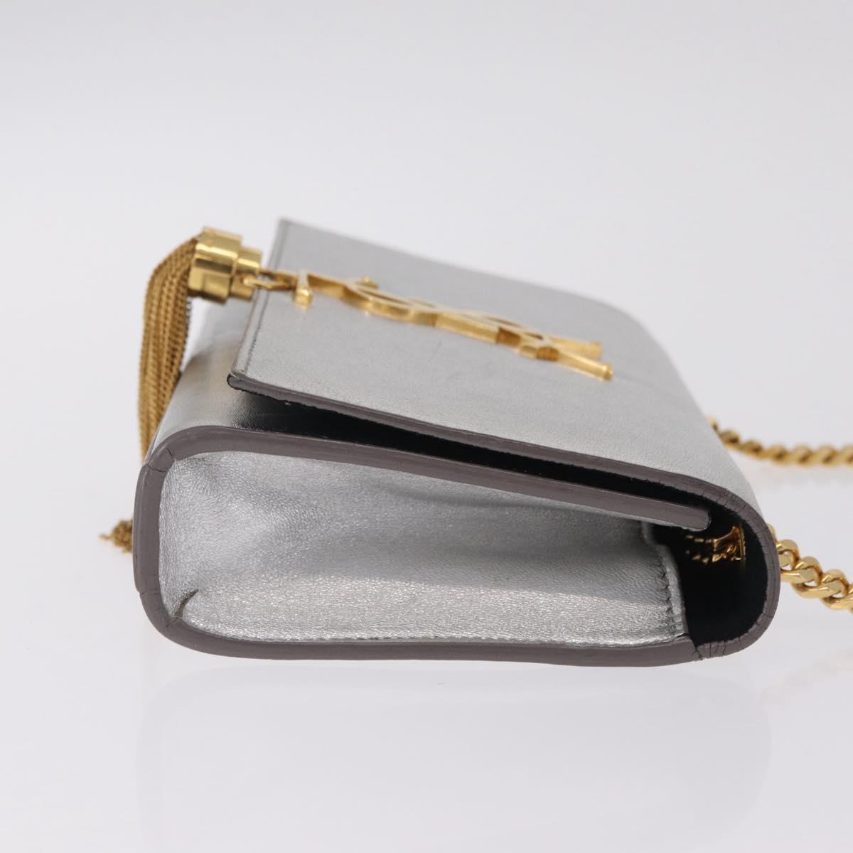 Saint Laurent Kate Tassel Chain Shoulder Bag Leather Silver Gold Auth ka7241A