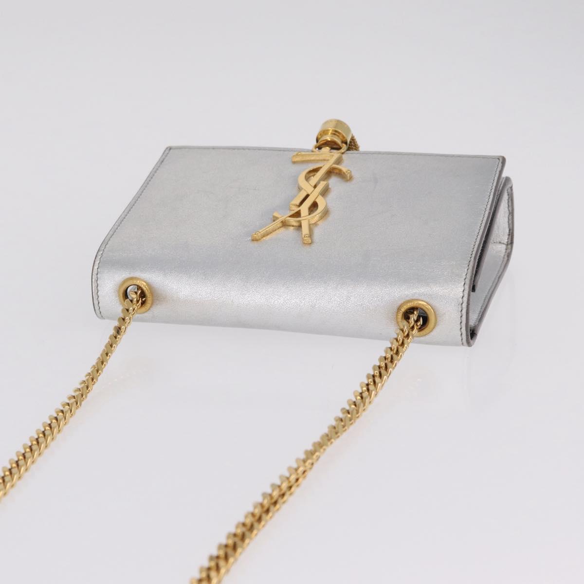 Saint Laurent Kate Tassel Chain Shoulder Bag Leather Silver Gold Auth ka7241A
