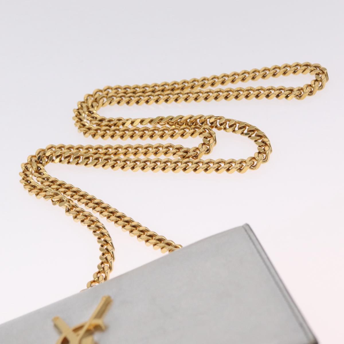 Saint Laurent Kate Tassel Chain Shoulder Bag Leather Silver Gold Auth ka7241A
