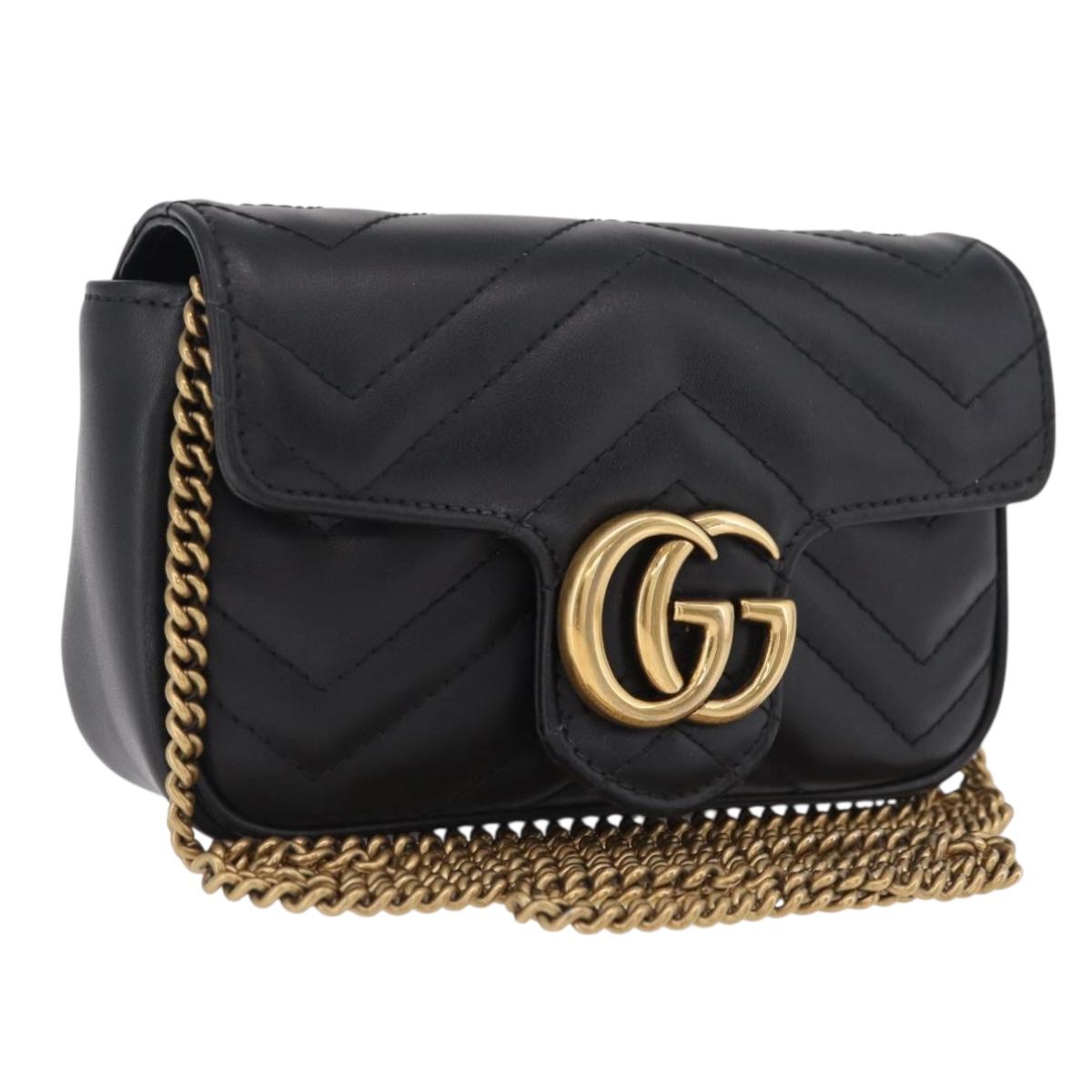 GUCCI GG Marmont Chain Shoulder Bag Leather Black Gold 476433 Auth ka7242