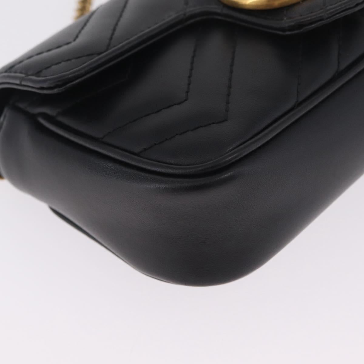 GUCCI GG Marmont Chain Shoulder Bag Leather Black Gold 476433 Auth ka7242