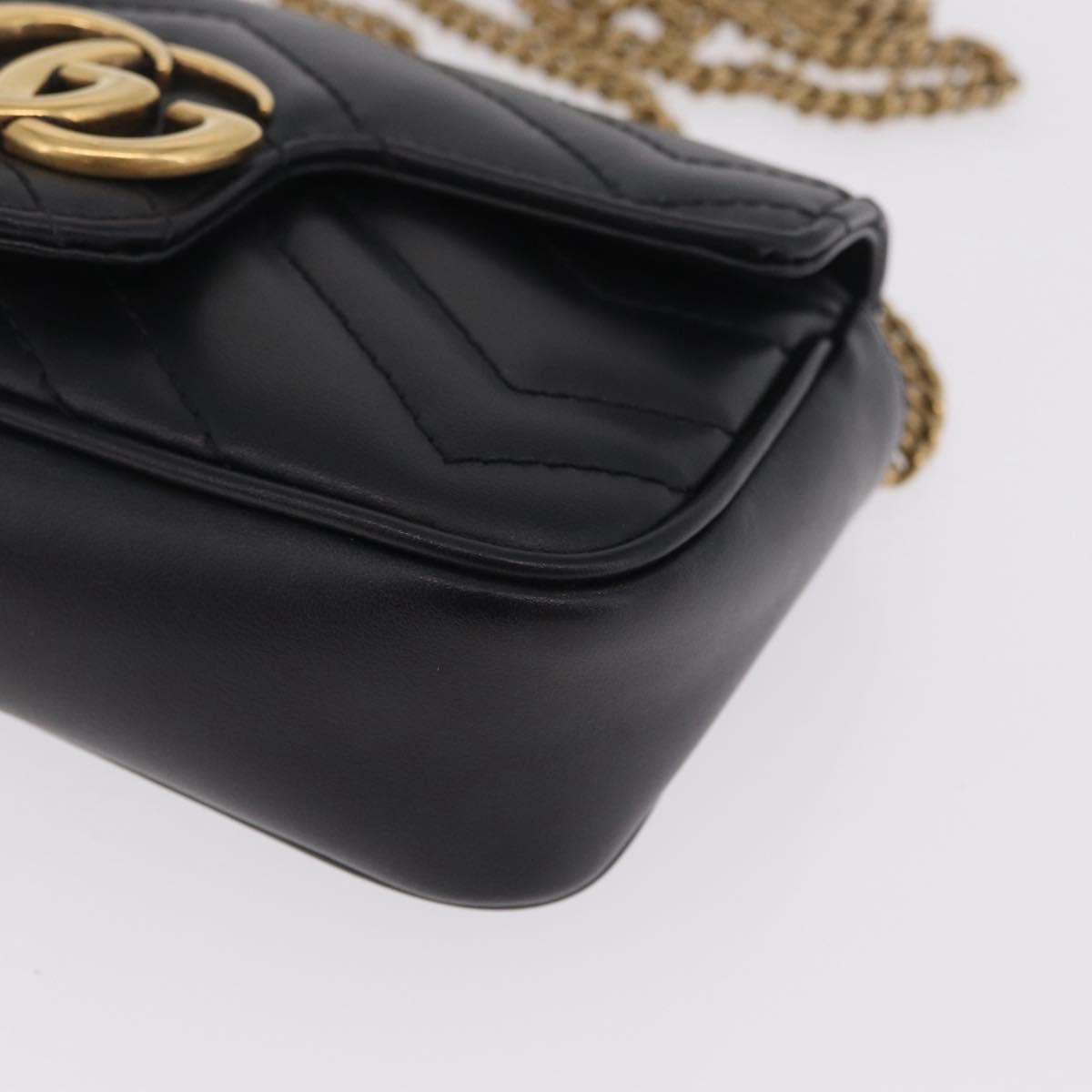 GUCCI GG Marmont Chain Shoulder Bag Leather Black Gold 476433 Auth ka7242