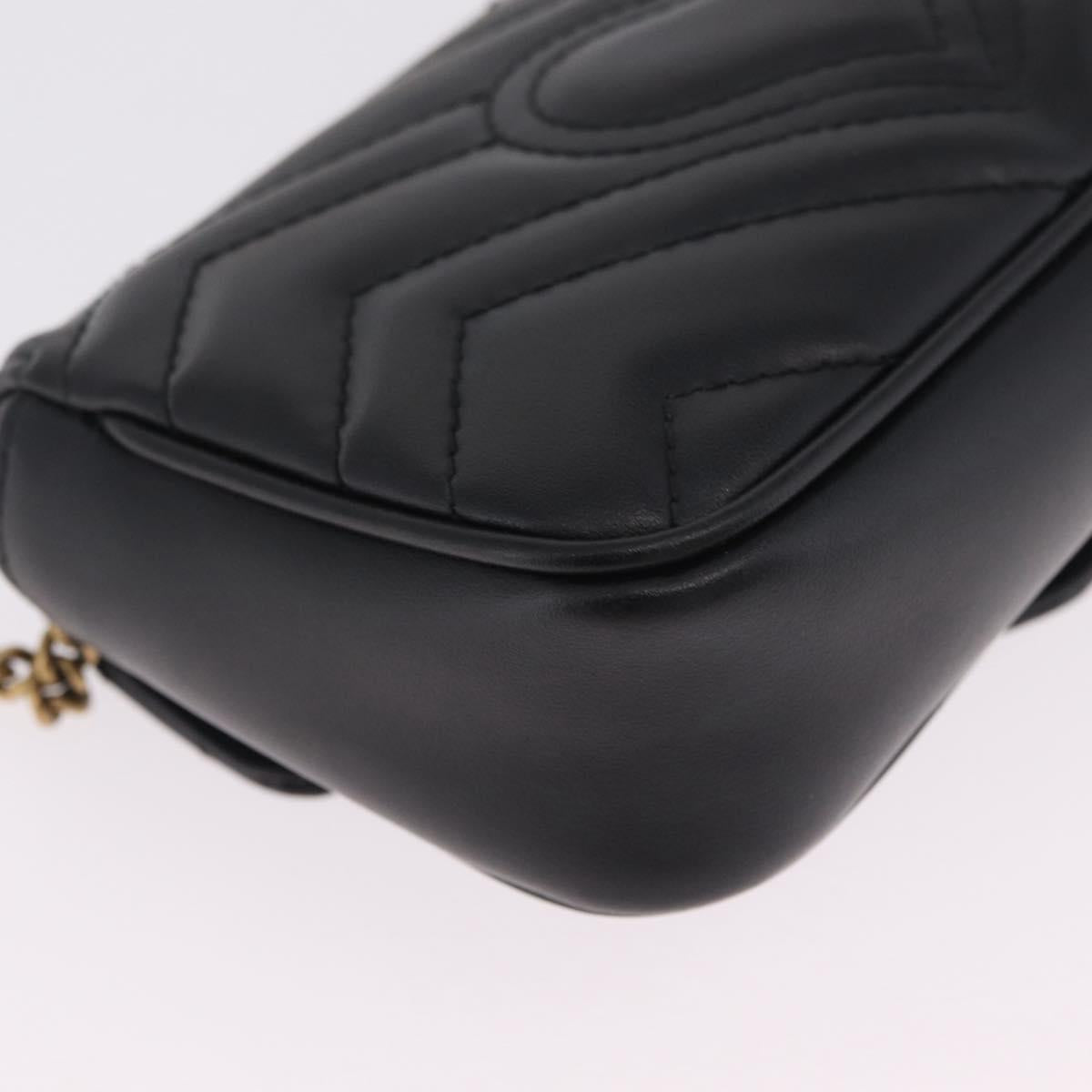 GUCCI GG Marmont Chain Shoulder Bag Leather Black Gold 476433 Auth ka7242