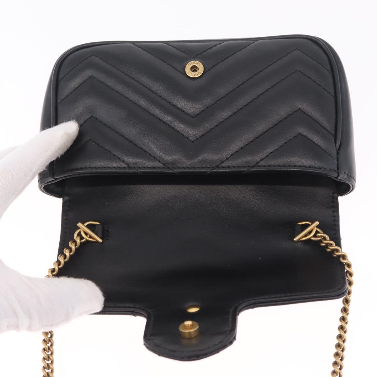 GUCCI GG Marmont Chain Shoulder Bag Leather Black Gold 476433 Auth ka7242