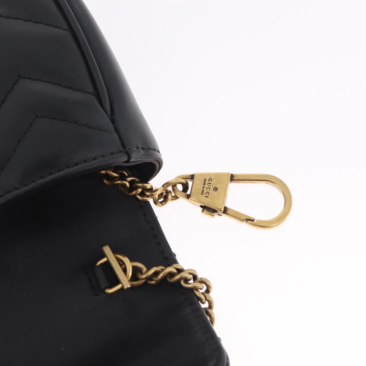 GUCCI GG Marmont Chain Shoulder Bag Leather Black Gold 476433 Auth ka7242