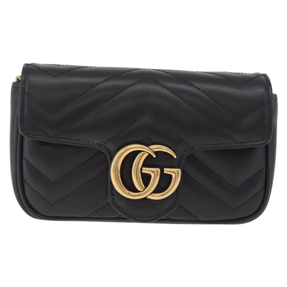 GUCCI GG Marmont Chain Shoulder Bag Leather Black Gold 476433 Auth ka7242