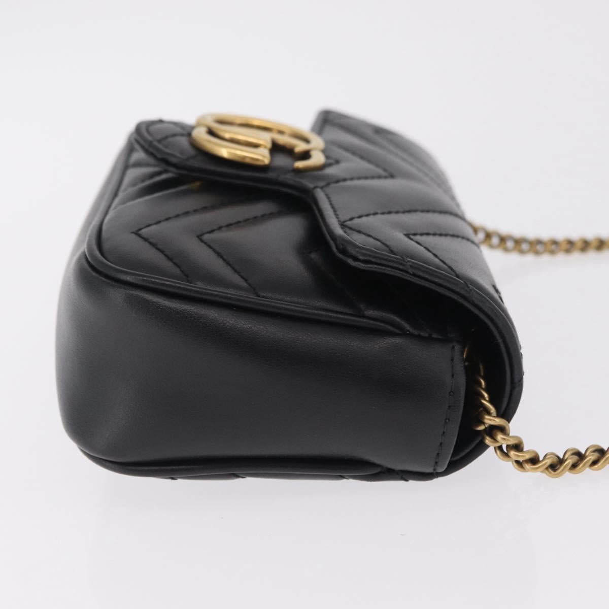 GUCCI GG Marmont Chain Shoulder Bag Leather Black Gold 476433 Auth ka7242