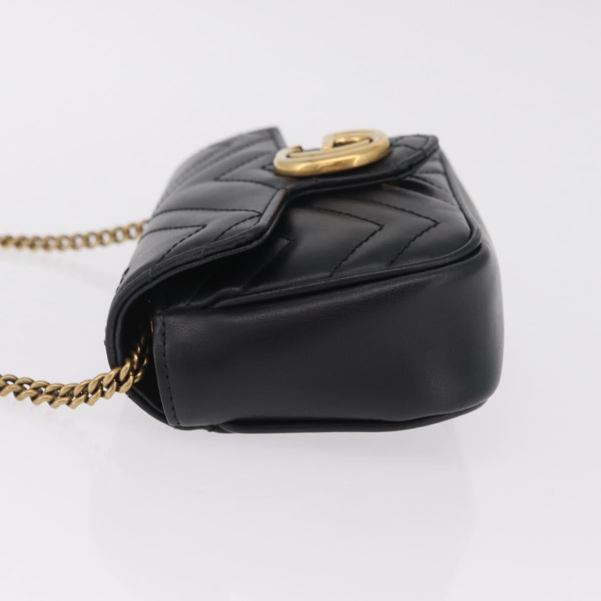 GUCCI GG Marmont Chain Shoulder Bag Leather Black Gold 476433 Auth ka7242