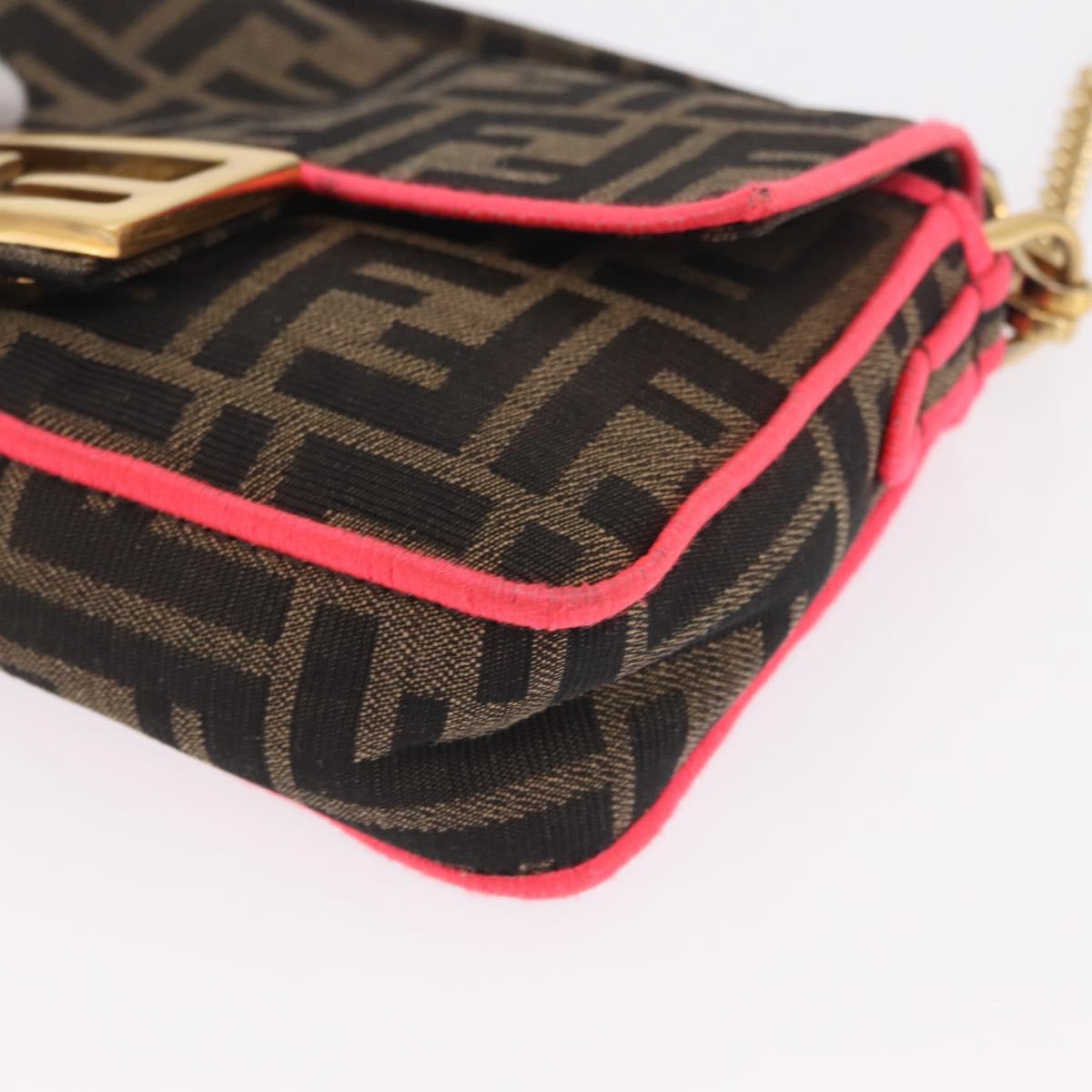 FENDI Zucca Canvas Baguette Small Shoulder Bag 2way Black Brown Auth ka7247V