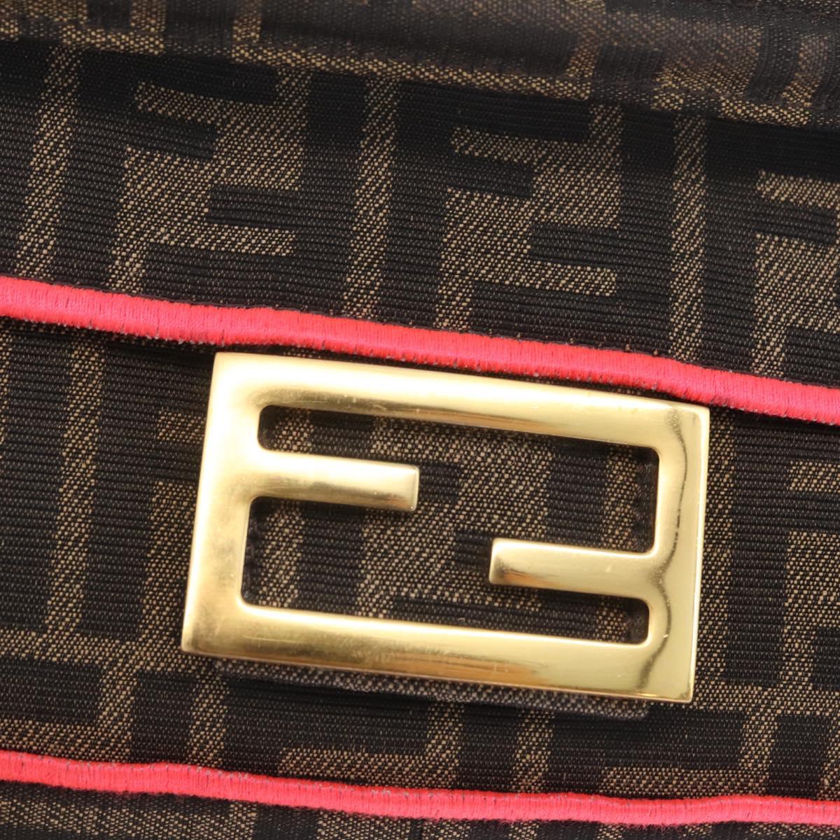 FENDI Zucca Canvas Baguette Small Shoulder Bag 2way Black Brown Auth ka7247V