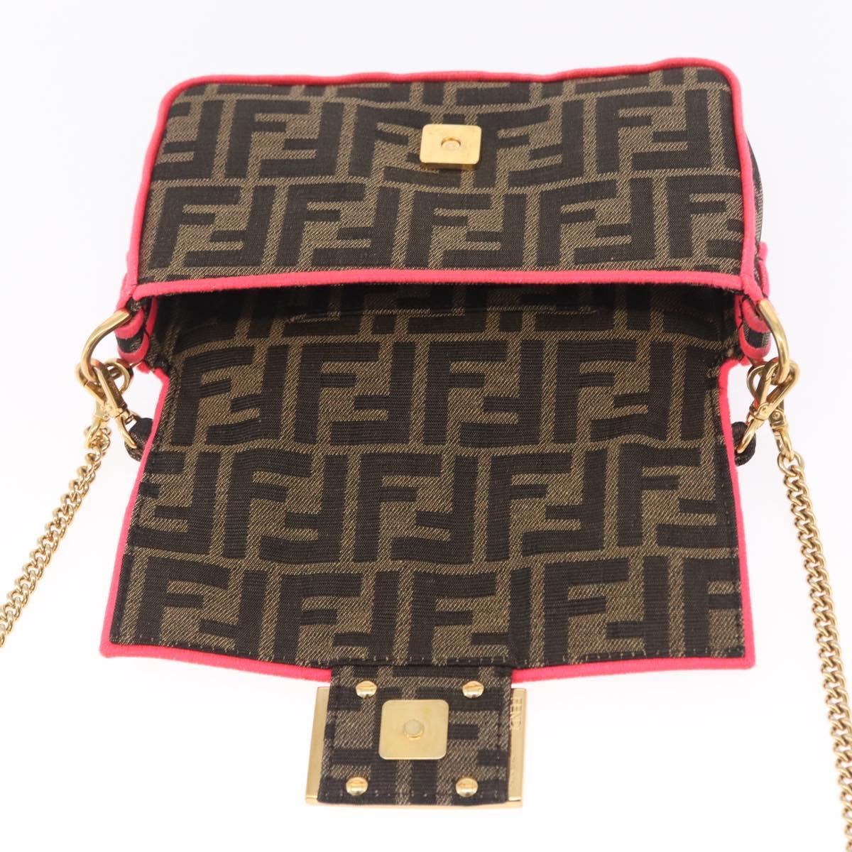FENDI Zucca Canvas Baguette Small Shoulder Bag 2way Black Brown Auth ka7247V