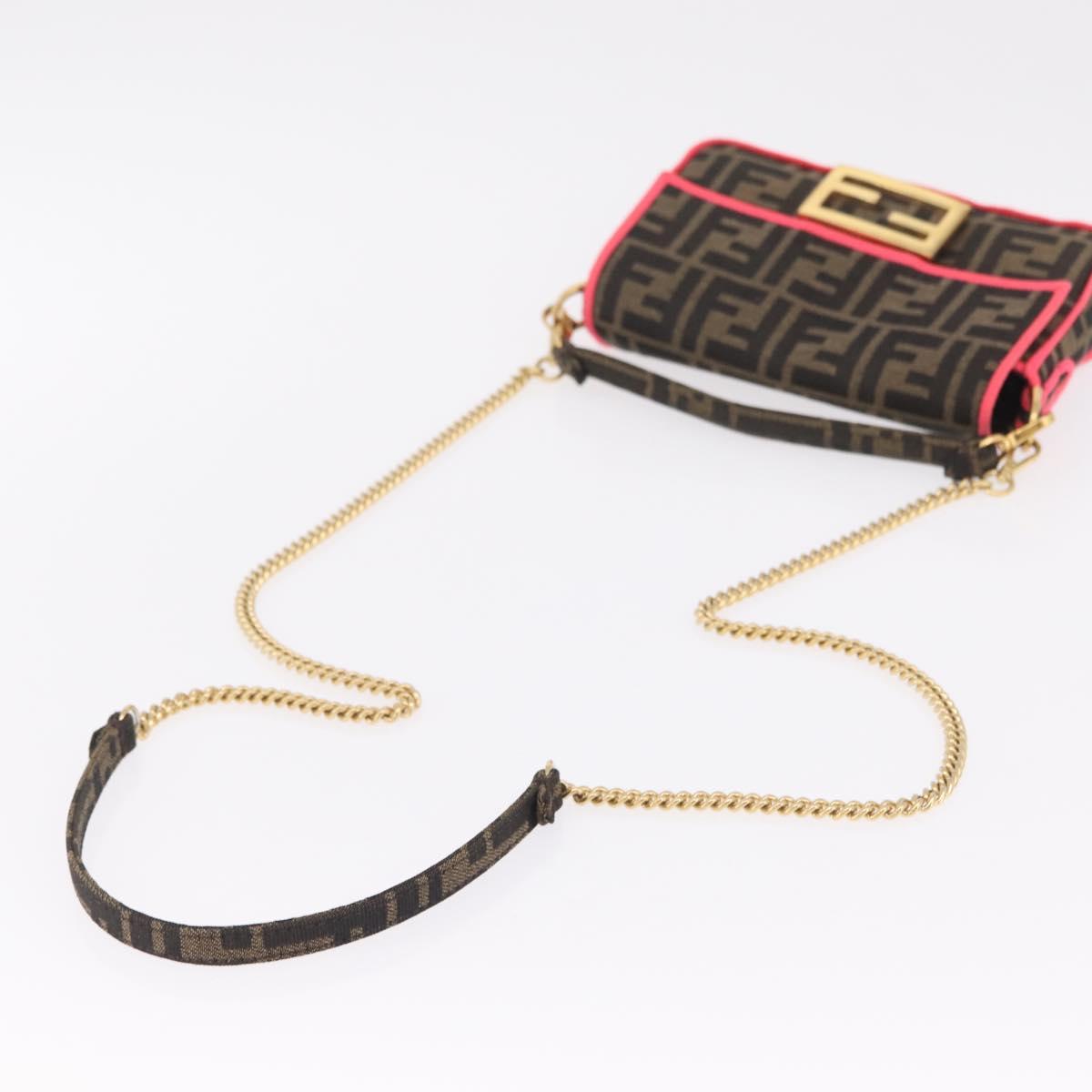 FENDI Zucca Canvas Baguette Small Shoulder Bag 2way Black Brown Auth ka7247V
