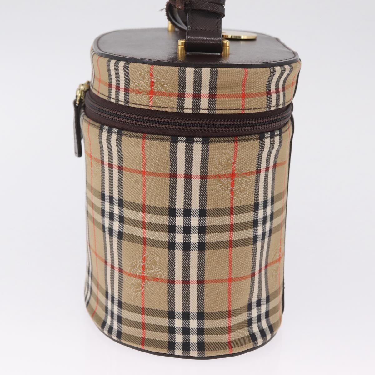 BURBERRY Nova Check Vanity Hand Bag Canvas Beige Gold Auth ka7258A