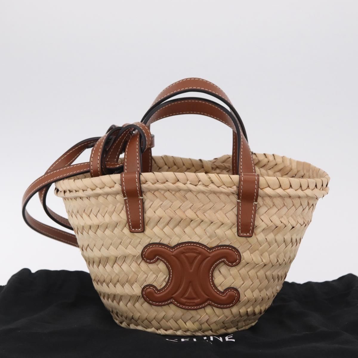CELINE Teen Classic Panier Hand Bag Raffia 2way Beige Brown Auth ka7259M