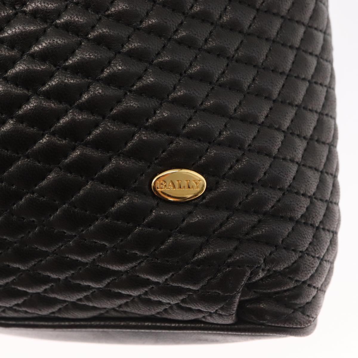 BALLY Quilted Chain Shoulder Bag Leather Black Gold Auth ka727