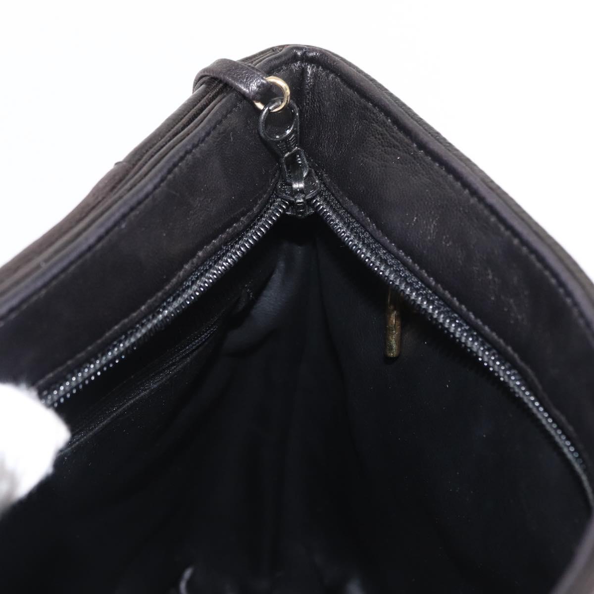 BALLY Quilted Chain Shoulder Bag Leather Black Gold Auth ka727