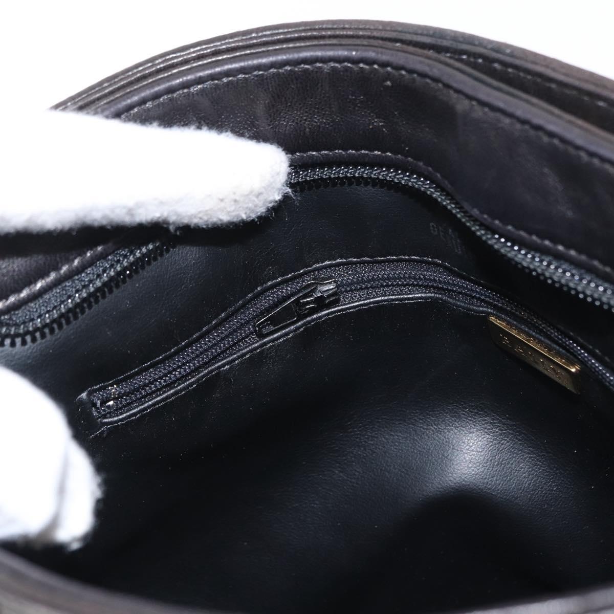 BALLY Quilted Chain Shoulder Bag Leather Black Gold Auth ka727