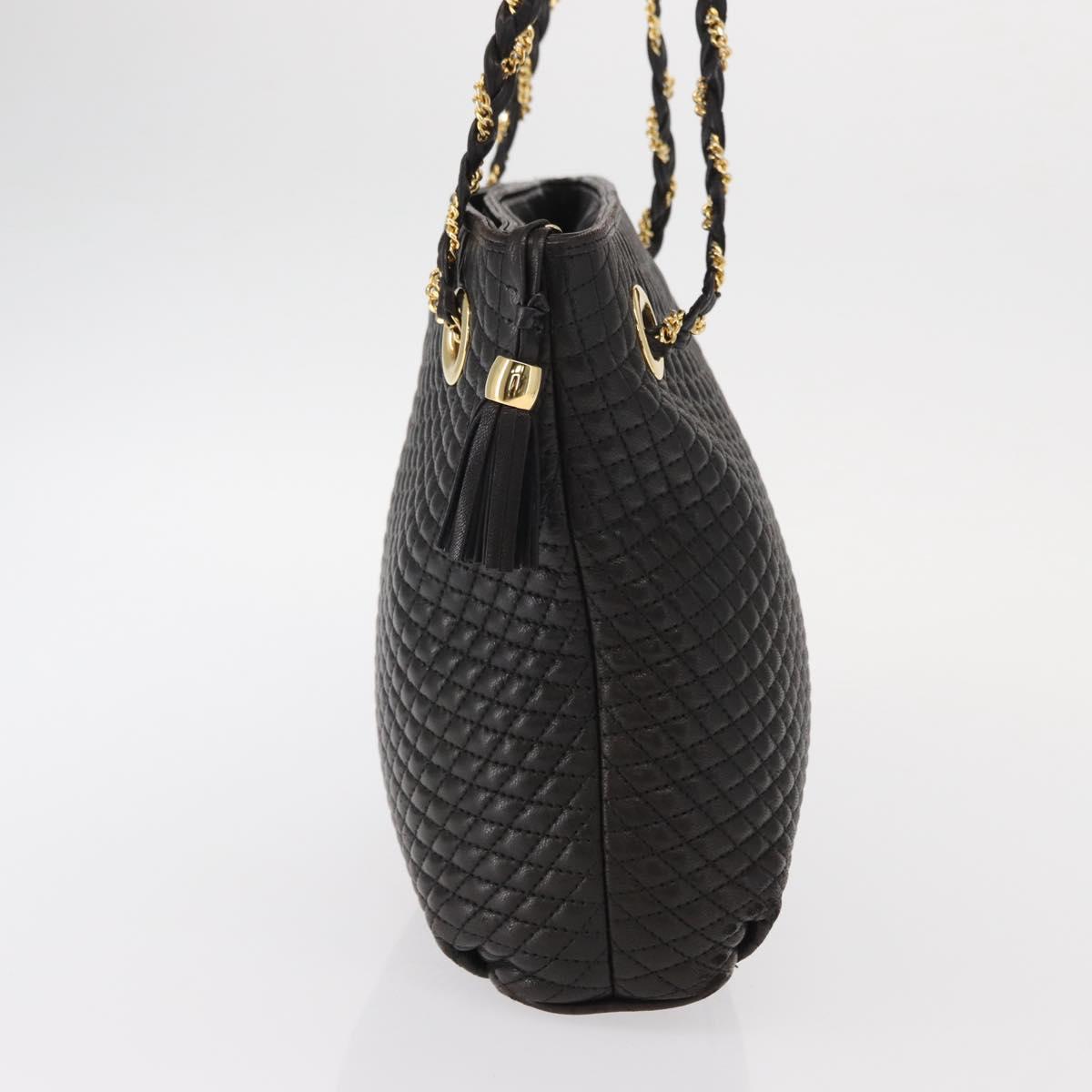 BALLY Quilted Chain Shoulder Bag Leather Black Gold Auth ka727
