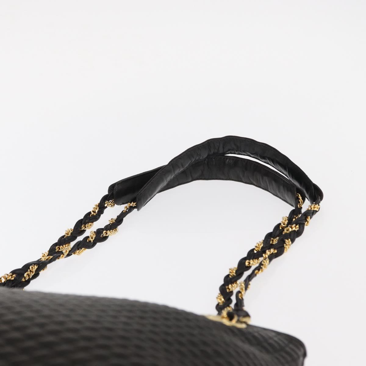 BALLY Quilted Chain Shoulder Bag Leather Black Gold Auth ka727