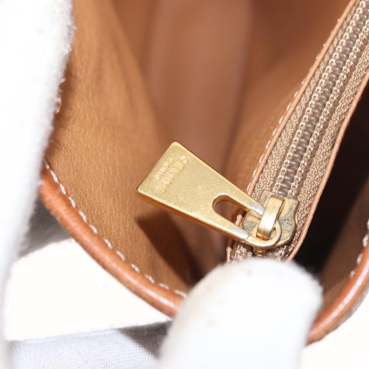 CELINE Macadam Canvas Shoulder Bag PVC Leather Brown Gold Auth ka728