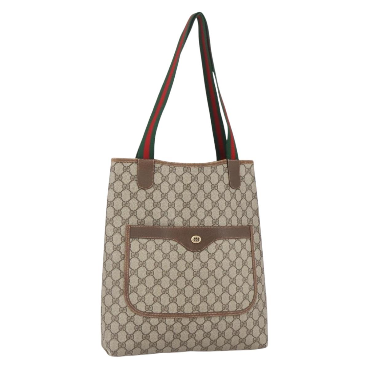 GUCCI GG Supreme Web Sherry Line Tote Bag PVC Beige Red 89 02 003 Auth ka731