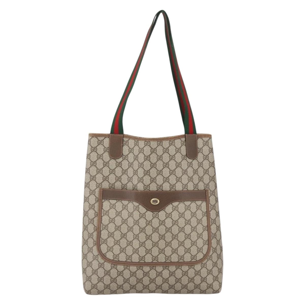 GUCCI GG Supreme Web Sherry Line Tote Bag PVC Beige Red 89 02 003 Auth ka731