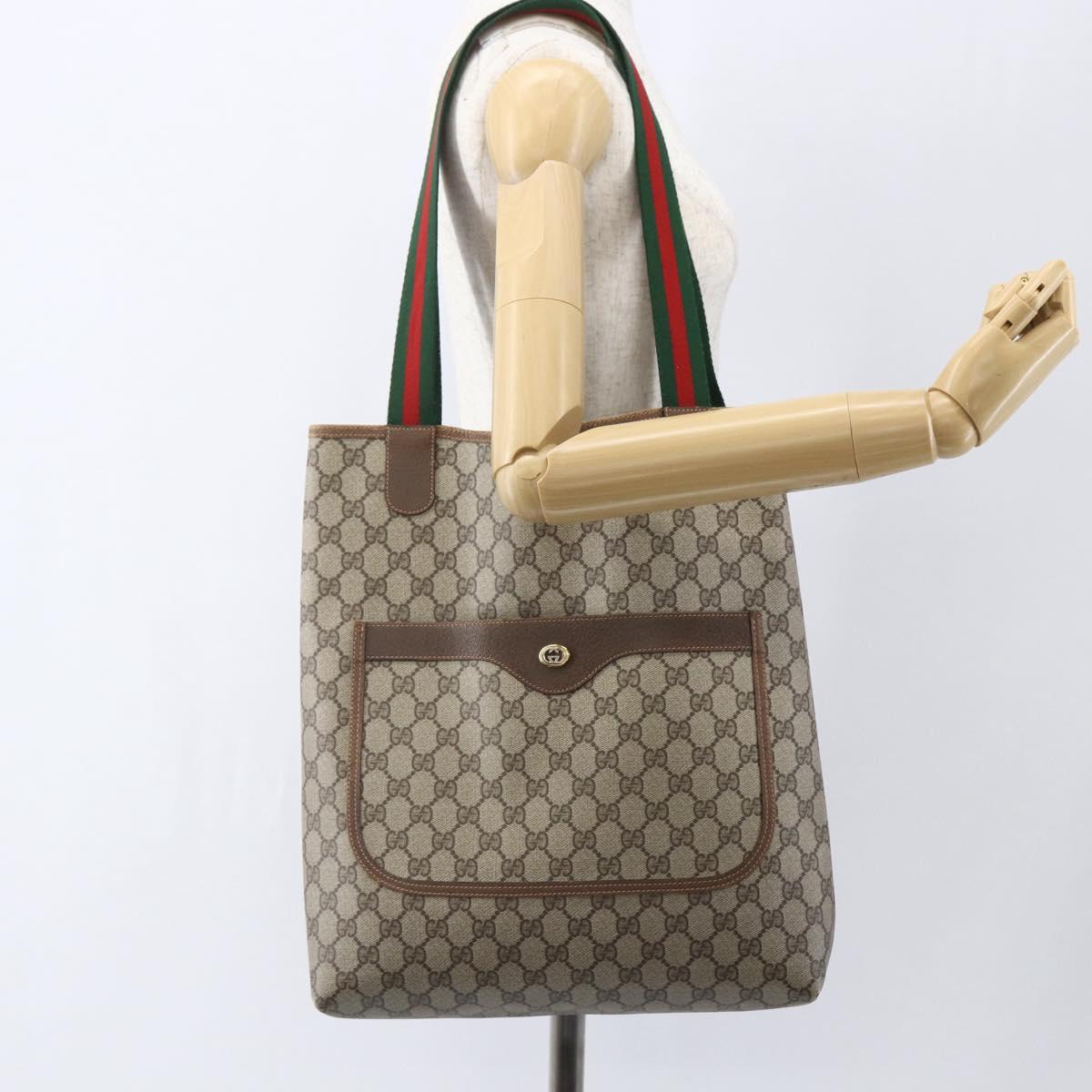 GUCCI GG Supreme Web Sherry Line Tote Bag PVC Beige Red 89 02 003 Auth ka731