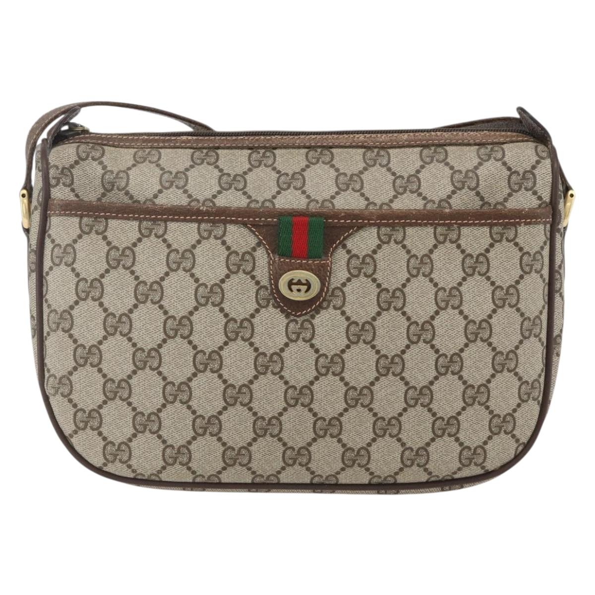 GUCCI GG Supreme Web Sherry Line Bag PVC Beige Gold 89 02 077 Auth ka736