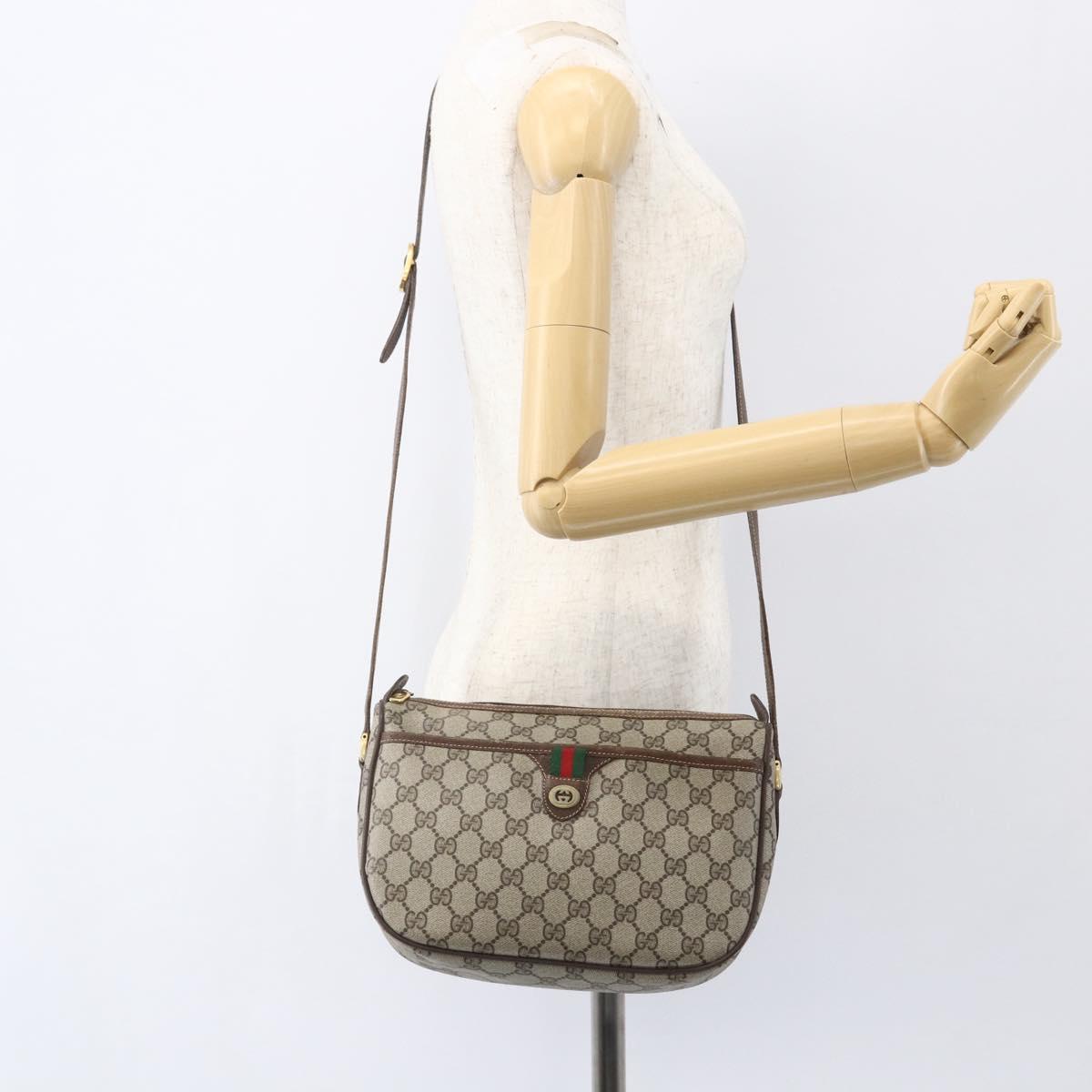 GUCCI GG Supreme Web Sherry Line Bag PVC Beige Gold 89 02 077 Auth ka736
