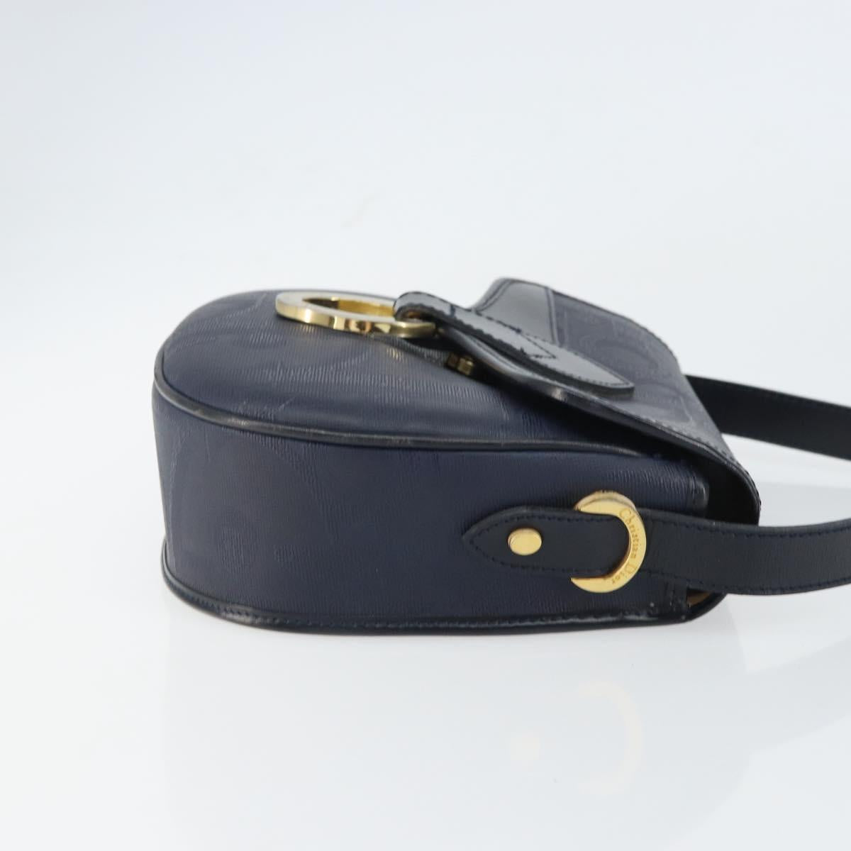 Christian Dior Trotter Canvas Shoulder Bag Navy Gold Auth ka740