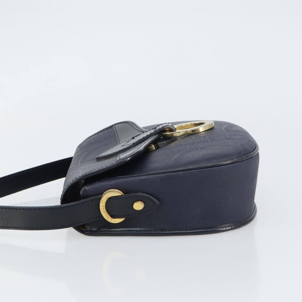 Christian Dior Trotter Canvas Shoulder Bag Navy Gold Auth ka740