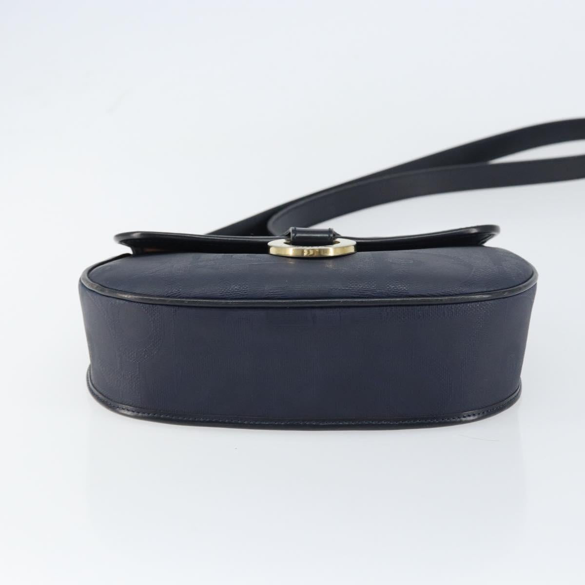 Christian Dior Trotter Canvas Shoulder Bag Navy Gold Auth ka740