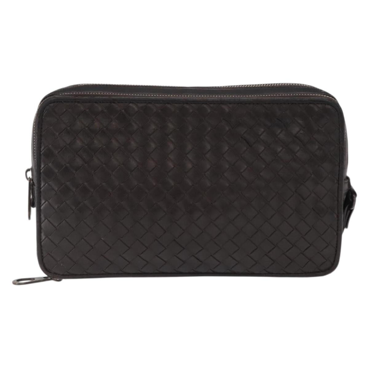 BOTTEGA VENETA INTRECCIATO Clutch Bag Leather Dark Brown Auth ka742