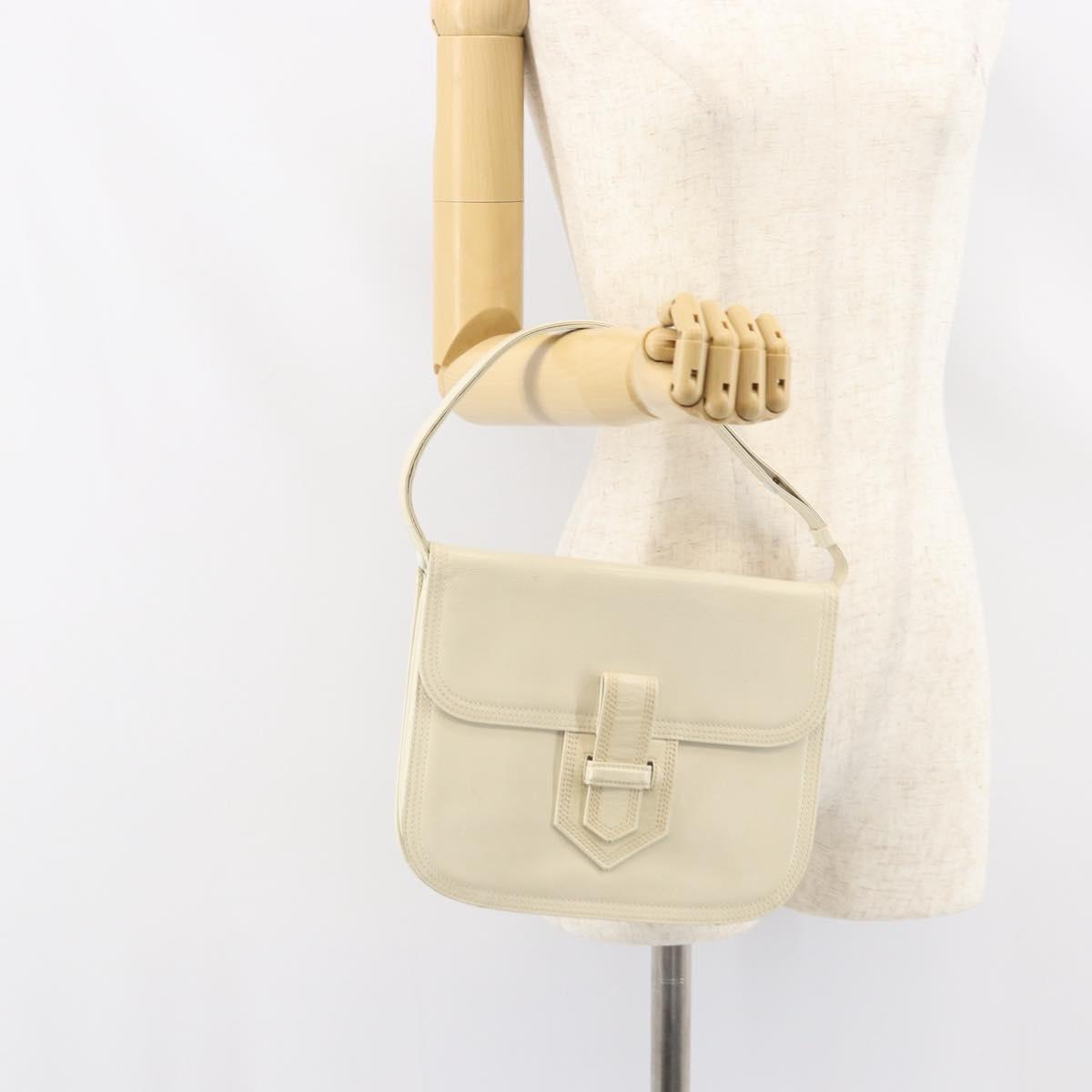 SAINT LAURENT Shoulder Bag Leather White Auth ka743