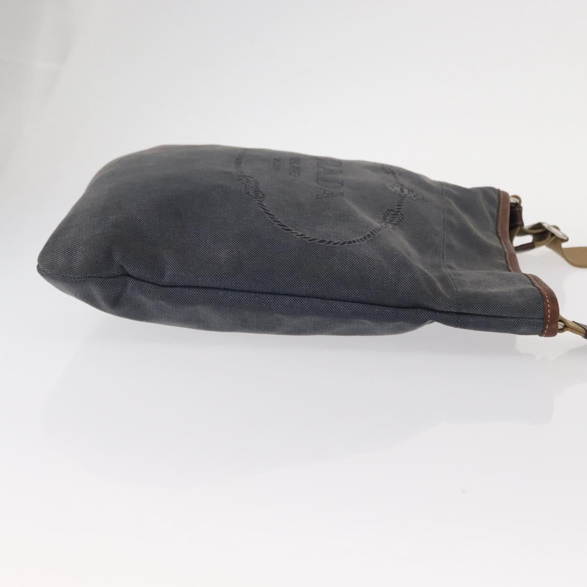 PRADA Shoulder Bag Canvas Navy Silver Auth ka744