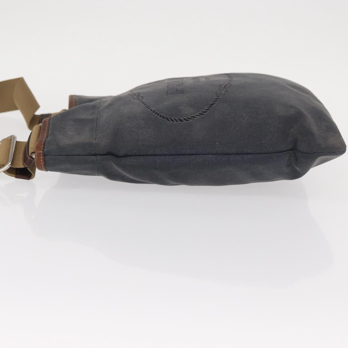 PRADA Shoulder Bag Canvas Navy Silver Auth ka744