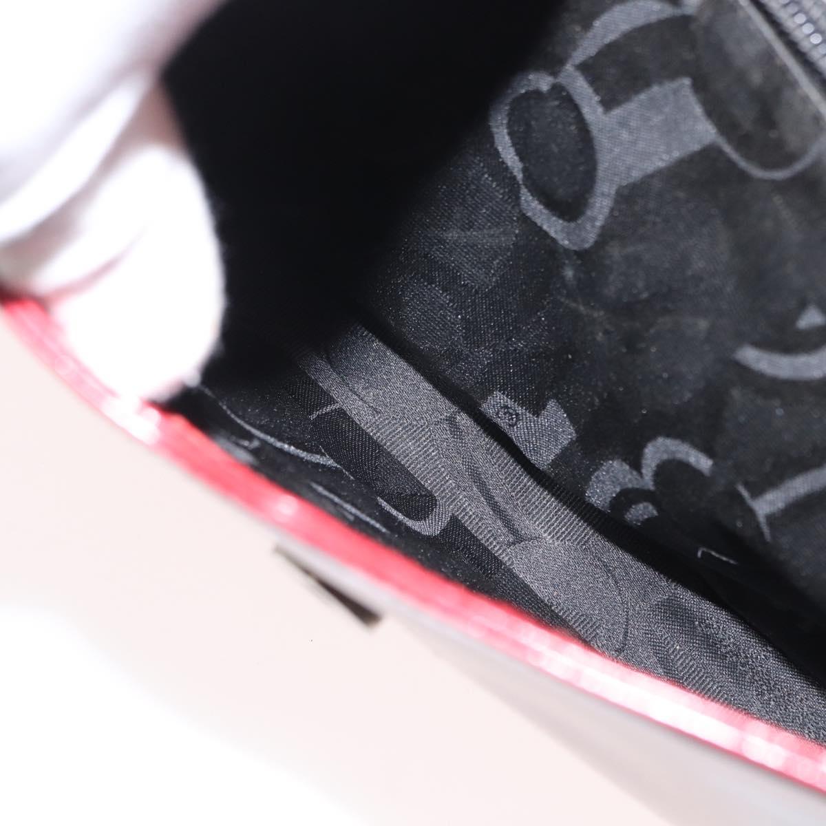 Salvatore Ferragamo Shoulder Bag Patent leather Red Silver Auth ka746