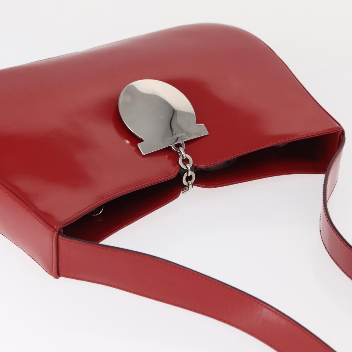 Salvatore Ferragamo Shoulder Bag Patent leather Red Silver Auth ka746