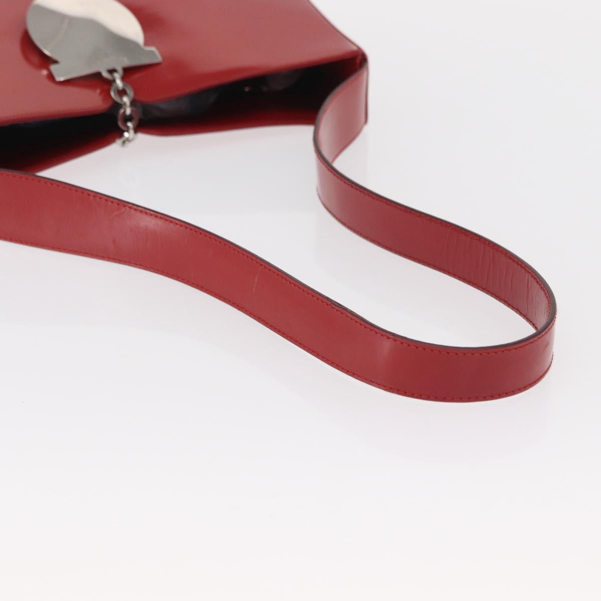 Salvatore Ferragamo Shoulder Bag Patent leather Red Silver Auth ka746