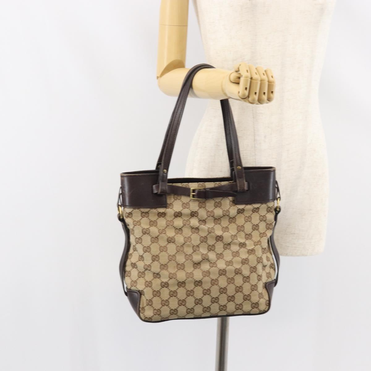 GUCCI GG Canvas Tote Bag Beige Gold 107757 Auth ka751