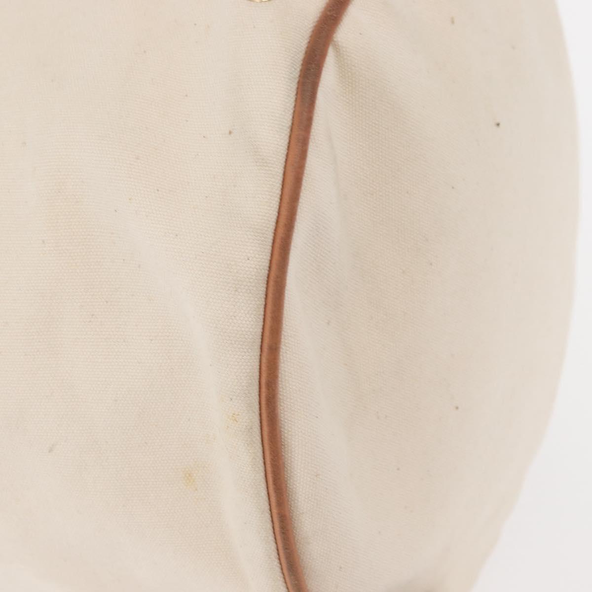 HERMES Porochon Mimir GM Shoulder Bag Canvas White Gold Auth ka758