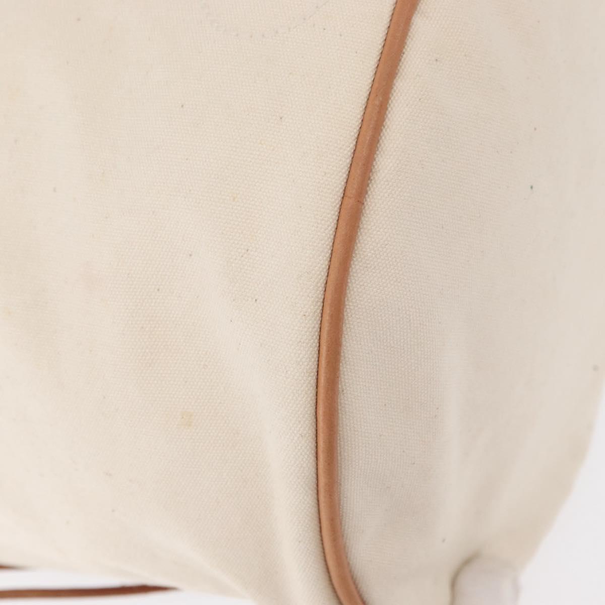 HERMES Porochon Mimir GM Shoulder Bag Canvas White Gold Auth ka758